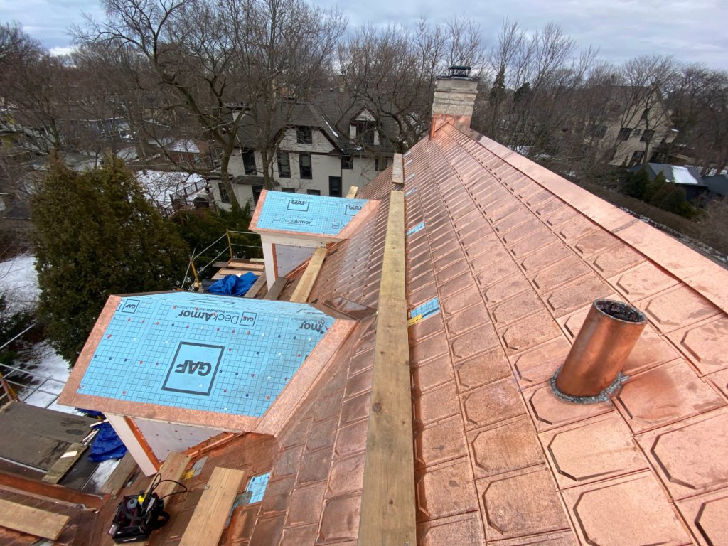 During Evanston new copper roof dormer done last reverse angle