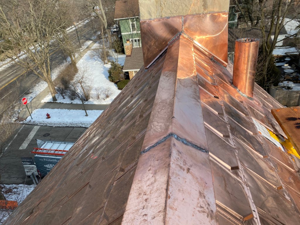 Evanston New Copper Roof Ridge meets Flashing
