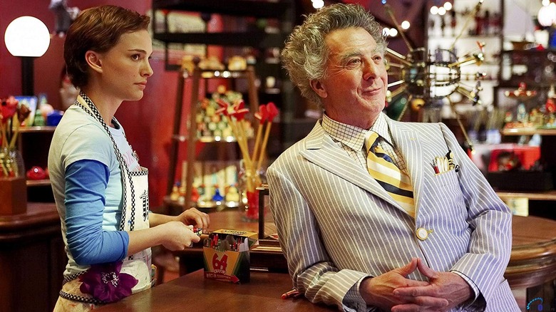 Natalie Portman and Dustin Hoffman standing in the toy store