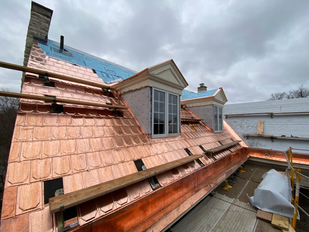 During Evanston new copper roof install