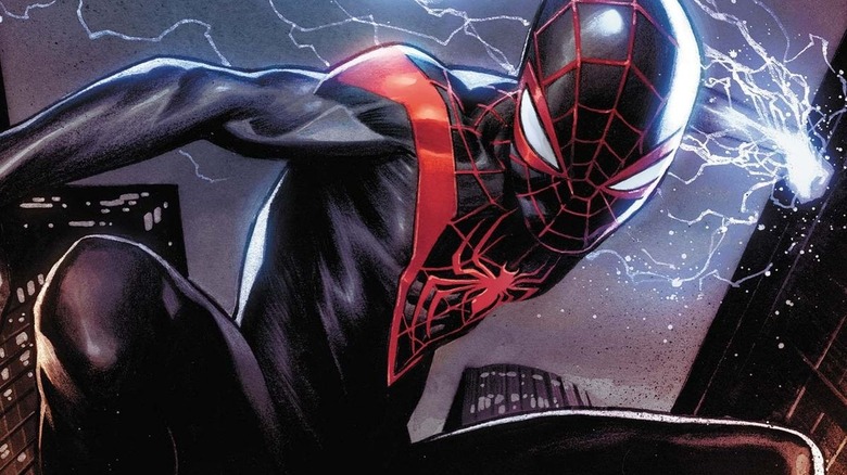 Miles Morales swinging on a web