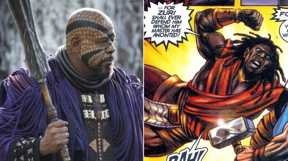 Split image of Zuri in the movie and the comics