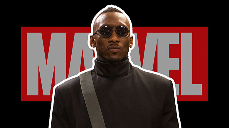 Mahershala Ali Blade with Marvel logo