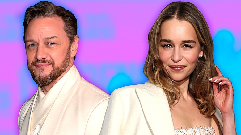 Emilia Clarke and James McAvoy wearing white