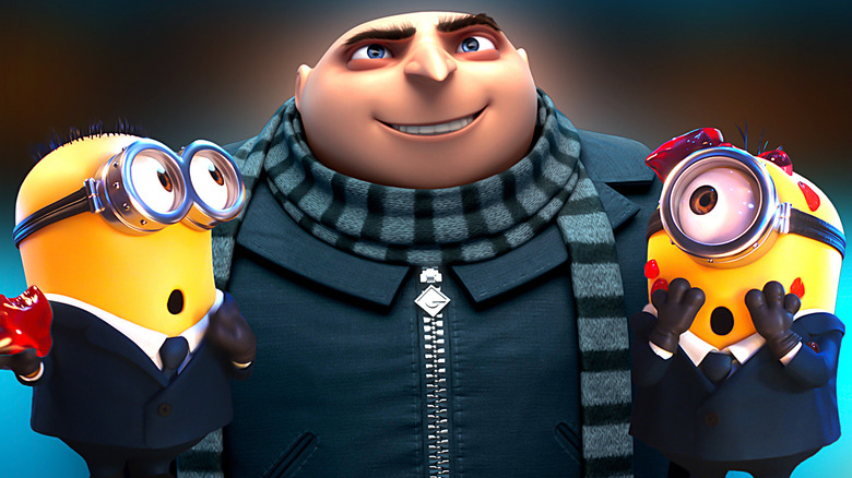 Gru smiles with minions