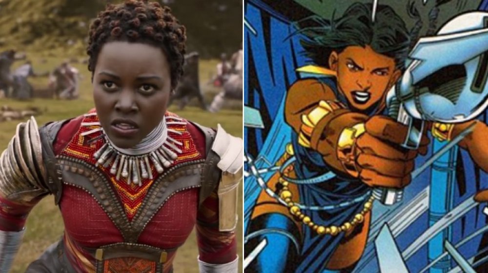 Split image of Nakia in the movie and the comics