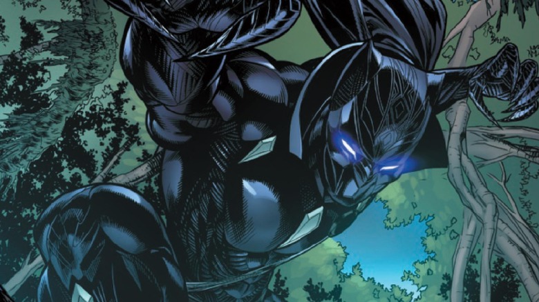 Black Panther leaps from a tree