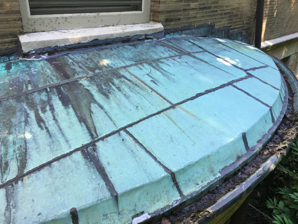 Copper Roof Repair for Radius Before