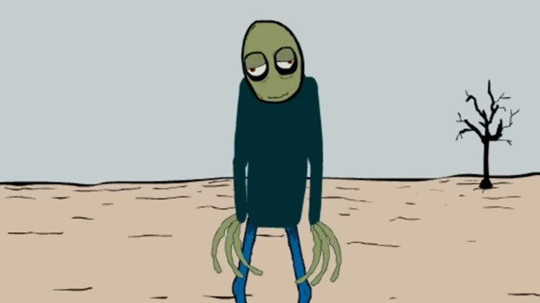 Salad Fingers standing in desert