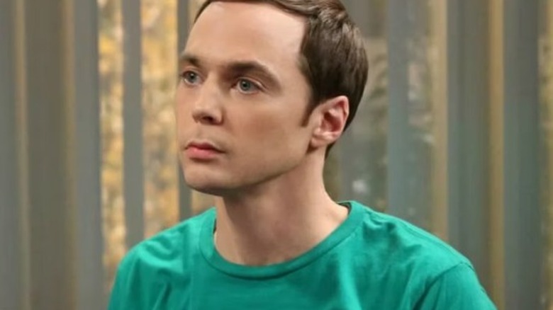 Sheldon Cooper looking up from his computer